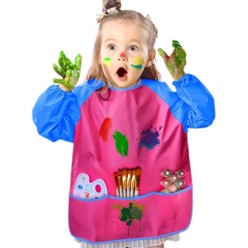  [아마존베스트]KUUQA Waterproof Art Smock, Kids Art Aprons Childrens Art Smock Long Sleeve with 3 Roomy Pockets (Paints and Brushes not Included)