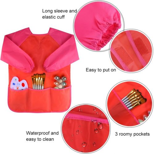  [아마존베스트]KUUQA Childrens Kids Toddler Red Waterproof Play Apron Smock with 3 Roomy Pockets - Painting, Baking, Cooking, Smock - Age 2-4 Years (Paints and Brushes not Included)