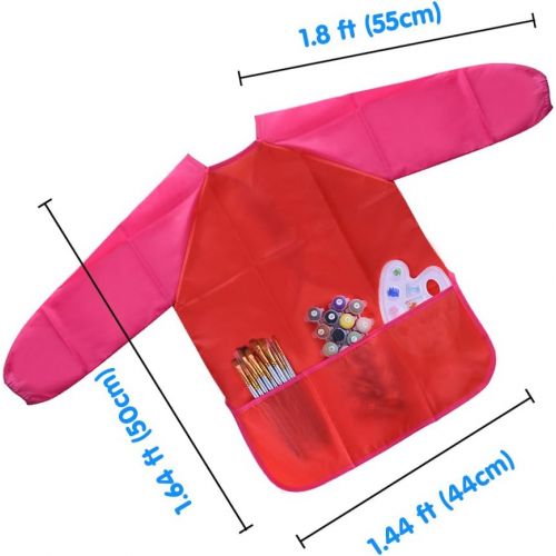  [아마존베스트]KUUQA Childrens Kids Toddler Red Waterproof Play Apron Smock with 3 Roomy Pockets - Painting, Baking, Cooking, Smock - Age 2-4 Years (Paints and Brushes not Included)