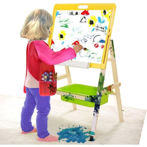  [아마존베스트]KUUQA 4Pcs Waterproof Kids Play Art Smock, Childrens Painting Aprons with Long Sleeve and 3 Pockets for Painting, Feeding，Age 2-6 Years (Paints and Brushes Not Included)