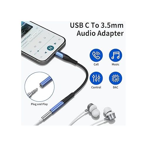  USB C to 3.5mm Audio Adapter, (2-Pack) Type C to Aux Headphone Jack Adapter Dongle Cable Cord Compatible with iPhone 15/15 Plus/15 Pro/15 Pro Max,iPad Pro,MacBook, Samsung Galaxy S24 S23 S22