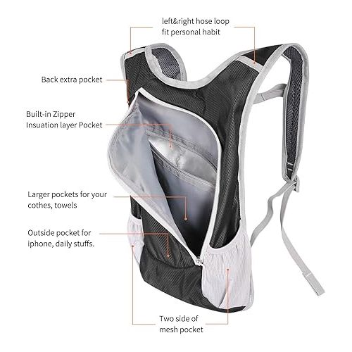  Hydration Pack,Hydration Backpack with 2L Hydration Bladder Lightweight Insulation Water Pack for Running Hiking Riding Camping Cycling Climbing Fits Men & Women (Black)