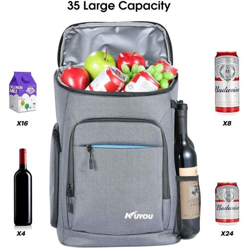  KUYOU Cooler Backpack 35 Cans Leakproof Insulated Ice Backpack with Picnic Mat Soft Beach Cooler Lightweight Cooling Backpack Bag Pouch for Lunch Picnic Travel Camping Hiking