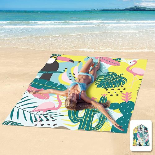  KUYOU Beach Blanket Oversized 87 x 65 Inch Sand Free Waterproof Quick Dry Beach Mat Outdoor Picnic Blanket with Portable Storage Bag for Beach Picnic Camping Travel Hiking (Green)