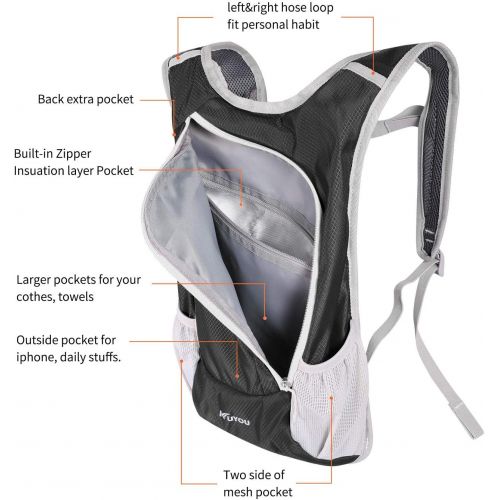  KUYOU Hydration Pack,Hydration Backpack with 2L Hydration Bladder Lightweight Insulation Water Pack for Running Hiking Riding Camping Cycling Climbing Fits Men & Women