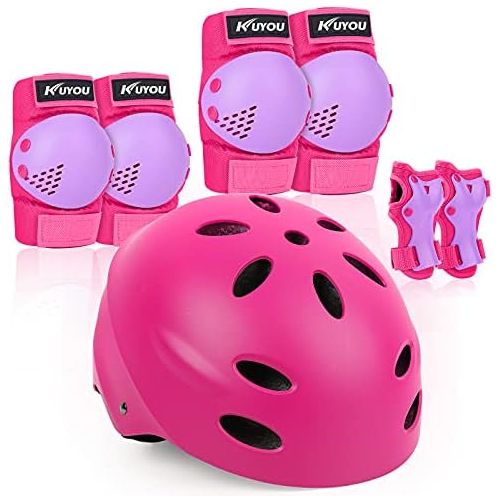  KUYOU Kids Protective Gear Set,Helmet Knee Pads Elbow Pads Wrist Pads for Bike Roller Skating Skateboard BMX Scooter Cycling (3-8 Years Old)