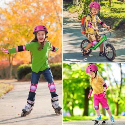 KUYOU Kids Protective Gear Set,Helmet Knee Pads Elbow Pads Wrist Pads for Bike Roller Skating Skateboard BMX Scooter Cycling (3-8 Years Old)
