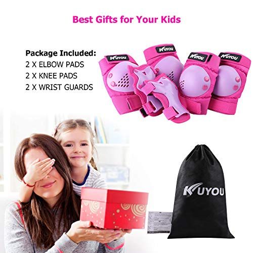  KUYOU Safety Gear for Kids 3-8 Years Old, Kids Youth Knee Pad Elbow Pads Wrist Guards 3 in 1 Adjustable Protective Gear Set for Roller Skating Cycling Skateboard Bike Scooter Rollerblade