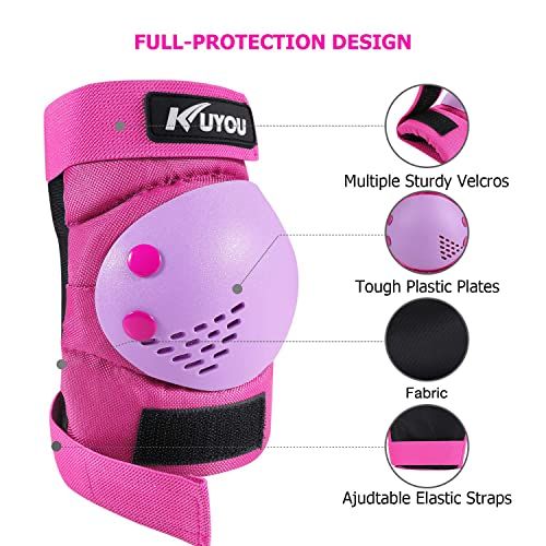  KUYOU Safety Gear for Kids 3-8 Years Old, Kids Youth Knee Pad Elbow Pads Wrist Guards 3 in 1 Adjustable Protective Gear Set for Roller Skating Cycling Skateboard Bike Scooter Rollerblade