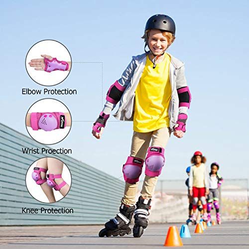  KUYOU Safety Gear for Kids 3-8 Years Old, Kids Youth Knee Pad Elbow Pads Wrist Guards 3 in 1 Adjustable Protective Gear Set for Roller Skating Cycling Skateboard Bike Scooter Rollerblade