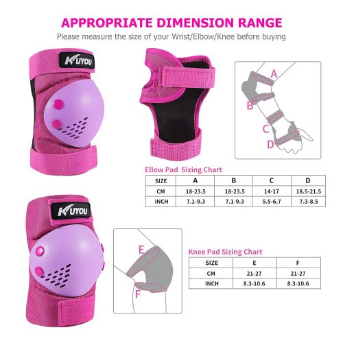  KUYOU Safety Gear for Kids 3-8 Years Old, Kids Youth Knee Pad Elbow Pads Wrist Guards 3 in 1 Adjustable Protective Gear Set for Roller Skating Cycling Skateboard Bike Scooter Rollerblade