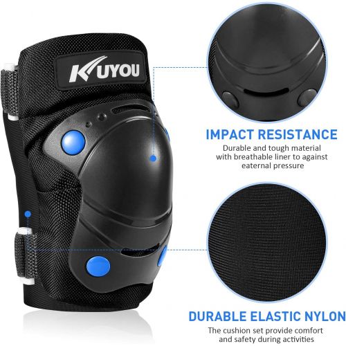  KUYOU Kids Protective Gear, Kids Youth Knee Pads Elbow Pads Wrist Guards 6 in 1 Adjustable Age 4-13 Safety Gear for Roller Skating Cycling Skateboard Bike Scooter Rollerblading