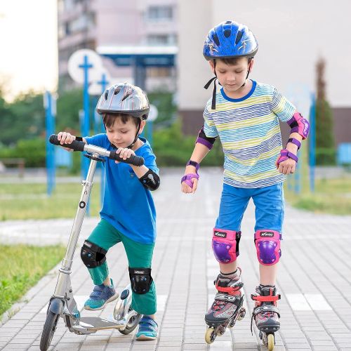  KUYOU Kids Protective Gear, Kids Youth Knee Pads Elbow Pads Wrist Guards 6 in 1 Adjustable Age 4-13 Safety Gear for Roller Skating Cycling Skateboard Bike Scooter Rollerblading