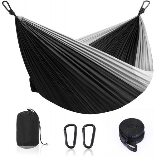  KUYOU Double Hammock for Camping, Double & Single Portable Outdoor Hammocks with 2 Tree Straps, Lightweight Nylon Parachute Hammocks for Travel Camping Backpacking Hiking Backyard