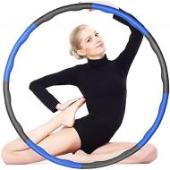 [아마존베스트]Kuyou fitness hula hoop for weight loss, hoop with foam weights, adjustable width 48-88 cm, weighted hula hoop for fitness (4 knot green + grey) with mini tape measure