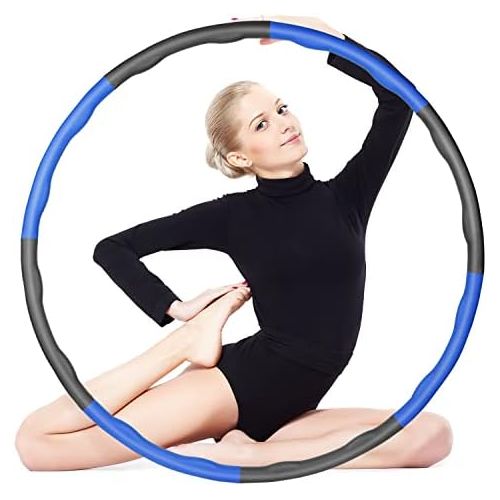  [아마존베스트]Kuyou fitness hula hoop for weight loss, hoop with foam weights, adjustable width 48-88 cm, weighted hula hoop for fitness (4 knot green + grey) with mini tape measure