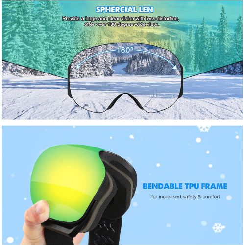  KUYOU Ski Goggles Men Women, Large Spherical Frameless Snow Goggles
