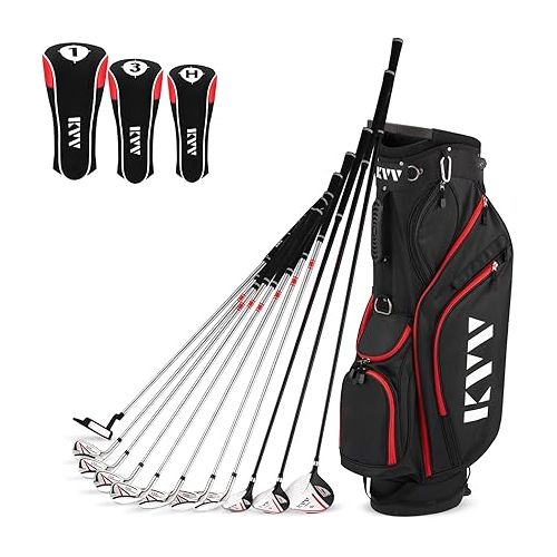  KVV Men’s Complete Golf Clubs Package Set Includes Driver, Fairway, Hybrid, 5#-P# Irons, Putter, Stand Bag, Head Covers, Right Handed