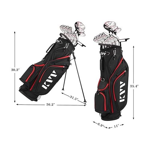  KVV Men’s Complete Golf Clubs Package Set Includes Driver, Fairway, Hybrid, 5#-P# Irons, Putter, Stand Bag, Head Covers, Right Handed