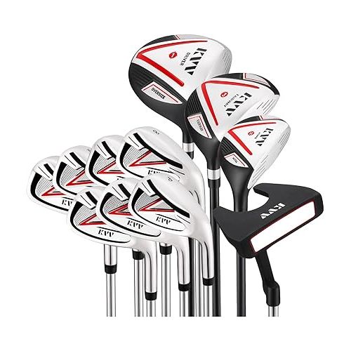  KVV Men’s Complete Golf Clubs Package Set Includes Driver, Fairway, Hybrid, 5#-P# Irons, Putter, Stand Bag, Head Covers, Right Handed