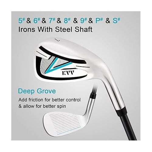  KVV Women’s Complete Golf Clubs Package Set Includes Driver, Fairway, Hybrid, 5#-P# Irons, Putter, Cart Bag, Head Covers, Right Handed