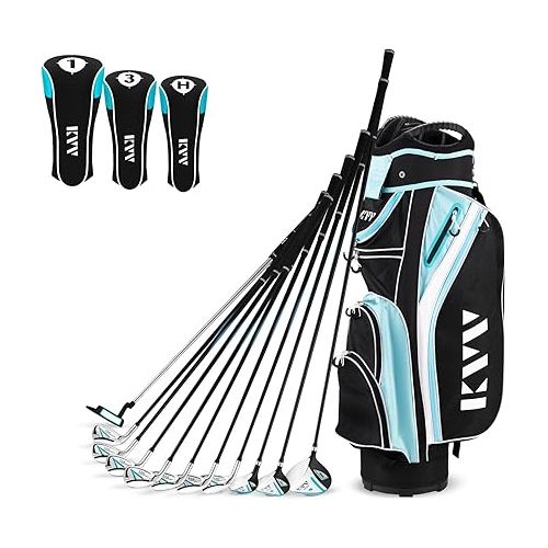  KVV Women’s Complete Golf Clubs Package Set Includes Driver, Fairway, Hybrid, 5#-P# Irons, Putter, Cart Bag, Head Covers, Right Handed