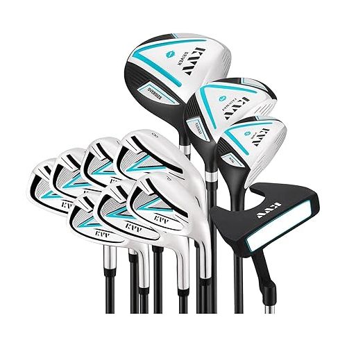  KVV Women’s Complete Golf Clubs Package Set Includes Driver, Fairway, Hybrid, 5#-P# Irons, Putter, Cart Bag, Head Covers, Right Handed
