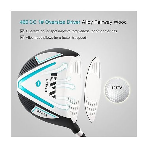  KVV Women’s Complete Golf Clubs Package Set Includes Driver, Fairway, Hybrid, 5#-P# Irons, Putter, Cart Bag, Head Covers, Right Handed