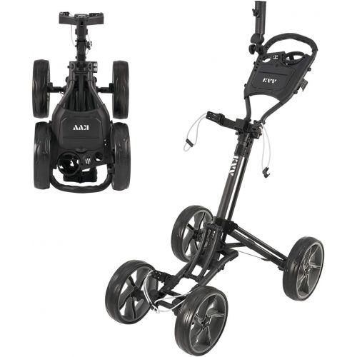  [아마존베스트]KVV 4 Wheel Foldable/Collapsible Golf Push Cart-with Super Strong & Lightweight Aluminum Frame-One Step to Open and Close