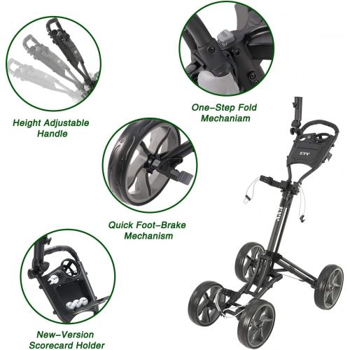  [아마존베스트]KVV 4 Wheel Foldable/Collapsible Golf Push Cart-with Super Strong & Lightweight Aluminum Frame-One Step to Open and Close