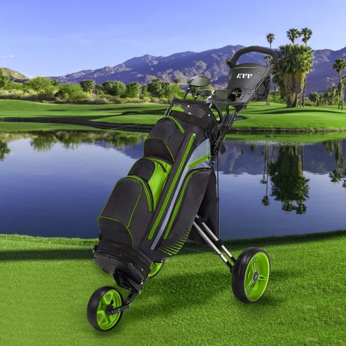  KVV Foldable Lightweight 3 Wheel Golf Cart with Stylish Scorecard Holder, Storage Bag-Easy to Open and Close