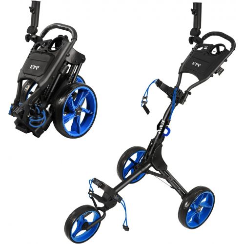  KVV 3 Wheel Golf Push Cart Ultra Lightweight Smallest Folding Size, New-Version Scorecard Holder