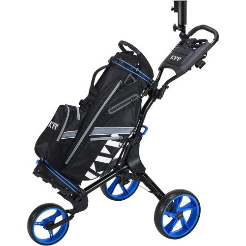  KVV 3 Wheel Golf Push Cart Ultra Lightweight Smallest Folding Size, New-Version Scorecard Holder