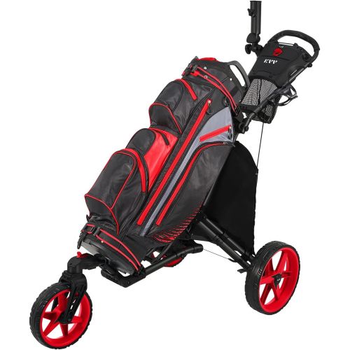  KVV 3 Wheel 360 Rotating Front Wheel Golf Push Cart Open and Close in ONE Second-Free Umbrella Holder Included
