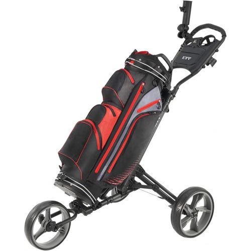  KVV 3 Wheel Foldable Golf Push Cart-with Foot Brake-One Step to Open and Close Cart Seat Attachable