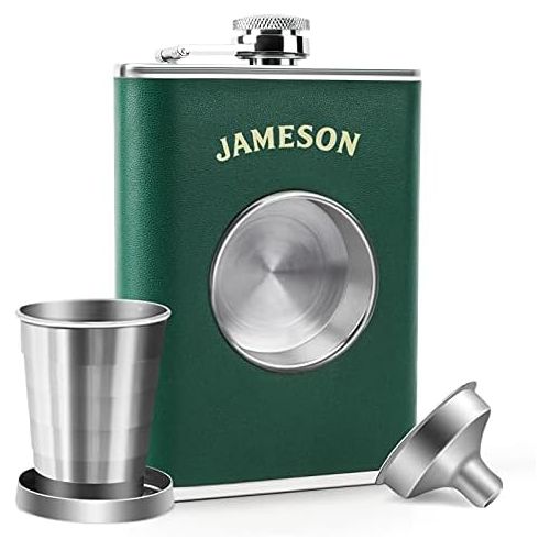  [아마존베스트]KWANITHINK Flasks for Liquor for Men, Stainless Steel Shot Flask 8 oz with 2 oz Collapsible Shot Glass & Funnel, Whiskey Flask Hip Flask Christmas Gift for Dad Boyfriend (Green)