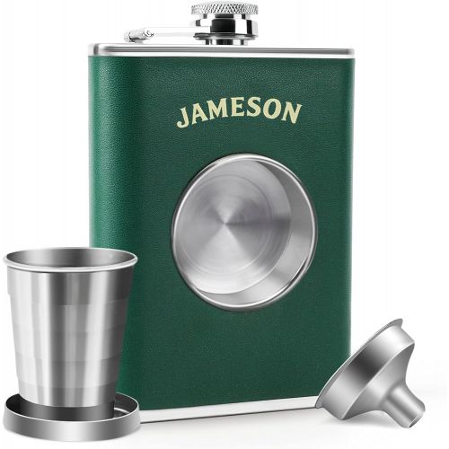  [아마존베스트]KWANITHINK Flasks for Liquor for Men, Stainless Steel Shot Flask 8 oz with 2 oz Collapsible Shot Glass & Funnel, Whiskey Flask Hip Flask Christmas Gift for Dad Boyfriend (Green)