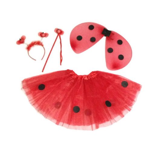  KWC - 4 pcs Ladybug Costume Set - Wings, Tutu, Antennas (Headband) & Wand