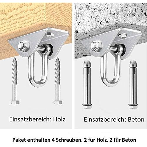  KWODE Edelstahl Schwerlast Deckenhaken Premium Hangematten Haken, 2 Schraube fuer Beton Holz Yoga Hangematte Stuhl Sandsack, Wand-Haken, Decken-Haken, Traglast bis 400Kg