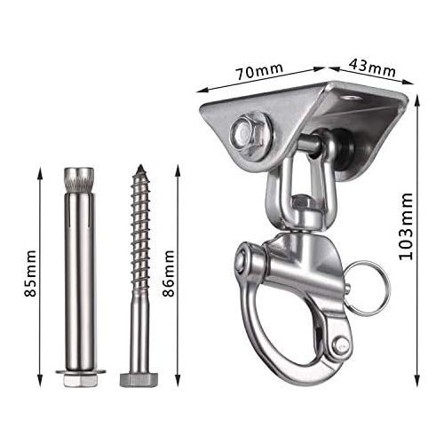  KWOKWEI 360° Drehen Edelstahl Deckenhaken Hangesessel mit Abnehmbar Schnappschakel, Schwerlast Deckenhaken 500KG Kapazitat mit 4 Schraube, fuer Hangematten Haken Sandsack, Aerial Yo