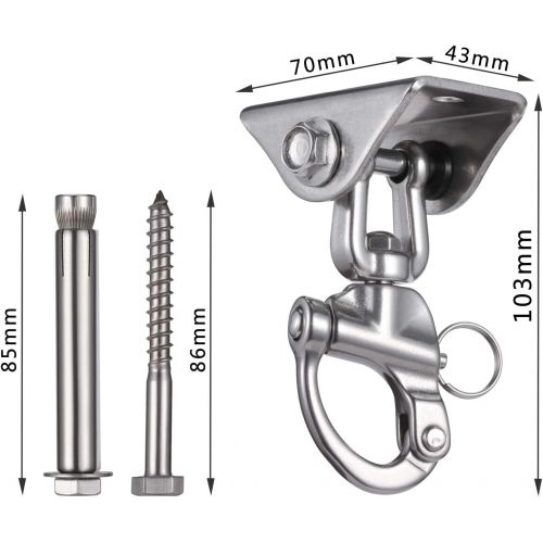  KWOKWEI 360° Drehen Edelstahl Deckenhaken Hangesessel mit Abnehmbar Schnappschakel, Schwerlast Deckenhaken 500KG Kapazitat mit 4 Schraube, fuer Hangematten Haken Sandsack, Aerial Yo