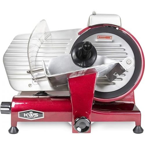  KWS MS-10XT Premium 320W Electric Meat Slicer 10-Inch in Red with Non-sticky Teflon Blade, Frozen Meat/Deli Meat/Cheese/Food Slicer Low Noises Commercial and Home Use [ ETL, NSF Certified ]