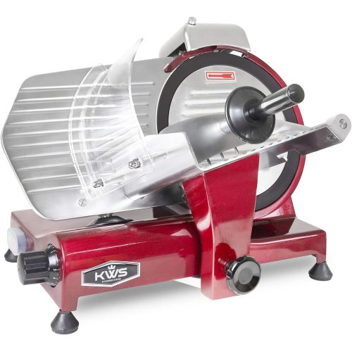  [아마존베스트]KWS KitchenWare Station KWS MS-10XT Premium Commercial 320W Electric Meat Slicer 10-Inch in Red with Non-sticky Teflon Blade, Frozen Meat/ Deli Meat/ Cheese/ Food Slicer Low Noises Commercial and Home Use