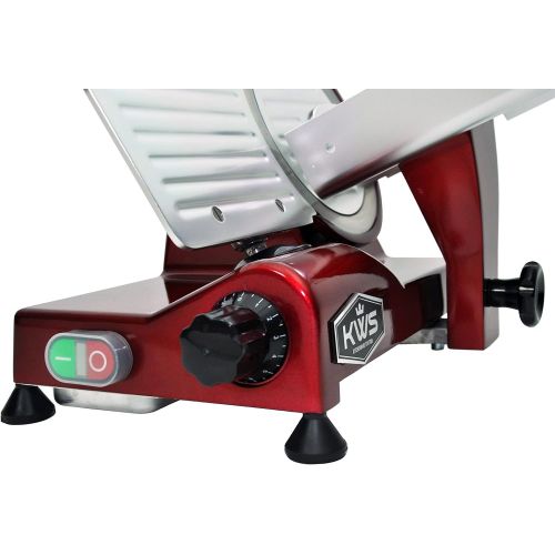  [아마존베스트]KWS KitchenWare Station KWS MS-10XT Premium Commercial 320W Electric Meat Slicer 10-Inch in Red with Non-sticky Teflon Blade, Frozen Meat/ Deli Meat/ Cheese/ Food Slicer Low Noises Commercial and Home Use