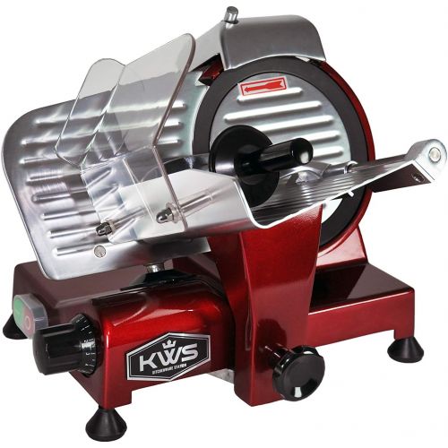  KWS KitchenWare Station KWS MS-6RT Premium 200w Electric Meat Slicer 6-Inch in Red Teflon Blade, Frozen Meat Deli Meat Cheese Food Slicer Low Noises Commercial and Home Use