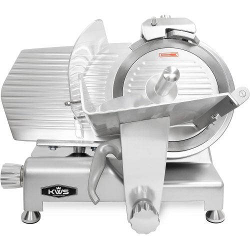  KWS KitchenWare Station KWS MS-12ES Metal Collection Commercial 420W Electric Meat Slicer 12-Inch with 304 Stainless Steel Blade & Extended Back Space, Frozen Meat/ Cheese/ Food Slicer Low Noises [ ETL, N