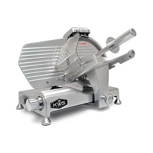  KitchenWare Station KWS Metal Collection Commercial 320W 10 Meat Slicer MS-10DS Anodized Aluminum Base with Stainless Steel Blade + Blade Removal Tool, Frozen Meat Cheese Food Slicer Low Noises Comm