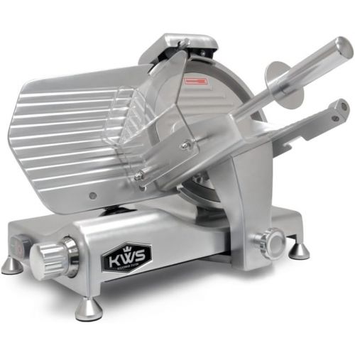  KitchenWare Station KWS Metal Collection Commercial 320W 10 Meat Slicer MS-10DS Anodized Aluminum Base with Stainless Steel Blade + Blade Removal Tool, Frozen Meat Cheese Food Slicer Low Noises Comm