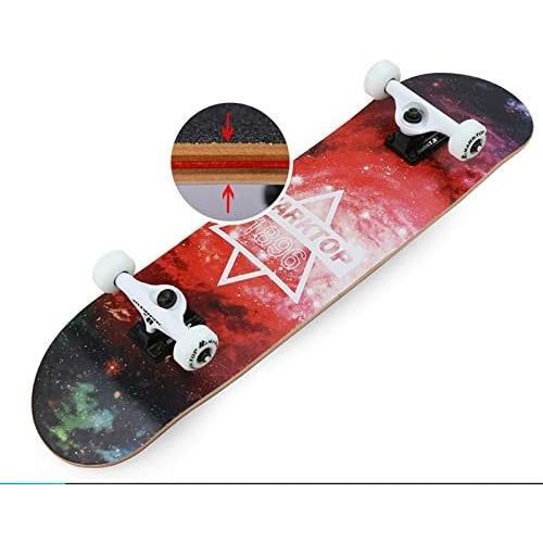  KYCD Maple Skateboard, Professionelles Skateboard Vierradiger Roller Double-Up Skateboard Erwachsenes Kurzbrett Skateboard 79.5cm (Farbe : C)