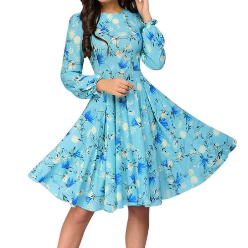  KYLEON Dress for Women A-Line Pocket 3/4 Sleeve Boho Floral Elegant Loose Party Casual Summer Midi Swing Dress with Belt